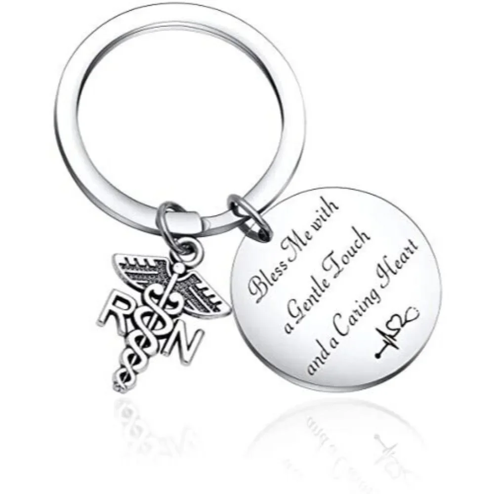 Bless Me with a Gentle Touch & Caring Heart Nurses R.N. Keychain Nursing Gift